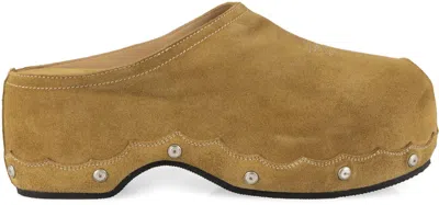 Sartore Scalloped Suede Clogs In Gold
