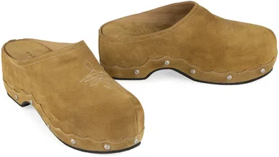 Sartore Scalloped Suede Clogs In Gold