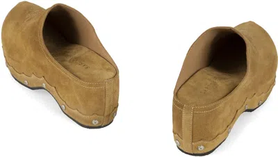 Sartore Scalloped Suede Clogs In Gold