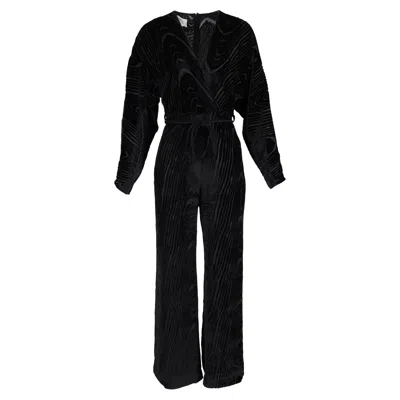 Nanushka Jax Wrap-effect Devoré Jumpsuit In Black Velvet