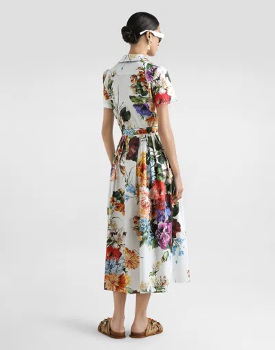Dolce & Gabbana Midi Poplin Dress With Flower Bouquet Print Dolce E Gabbana