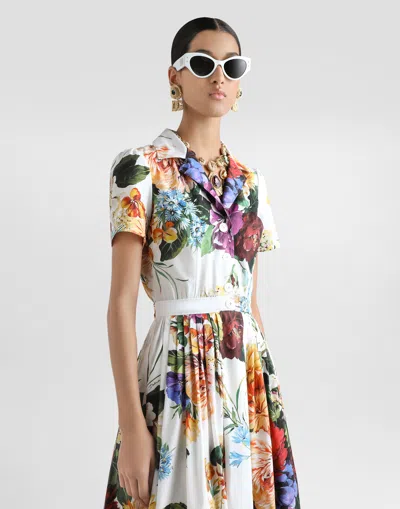 Dolce & Gabbana Midi Poplin Dress With Flower Bouquet Print Dolce E Gabbana