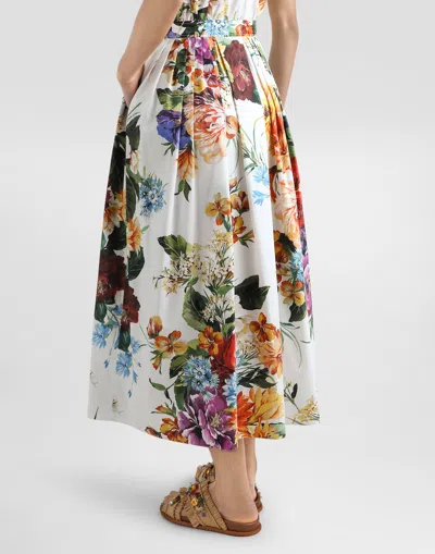 Dolce & Gabbana Midi Poplin Dress With Flower Bouquet Print Dolce E Gabbana