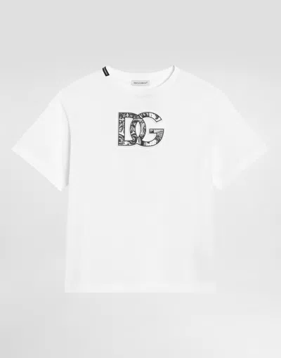 Dolce & Gabbana Short-sleeved T-shirt With Embossed Dg Majolica-print Logo