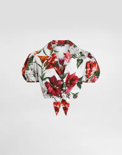 Dolce & Gabbana Cotton Crop Shirt With Flower Print Dolce E Gabbana