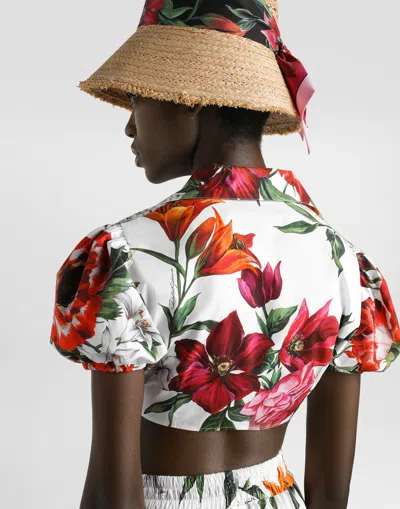 Dolce & Gabbana Cotton Crop Shirt With Flower Print Dolce E Gabbana