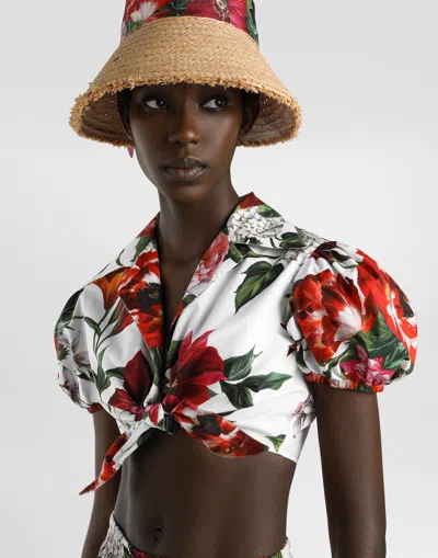 Dolce & Gabbana Cotton Crop Shirt With Flower Print Dolce E Gabbana