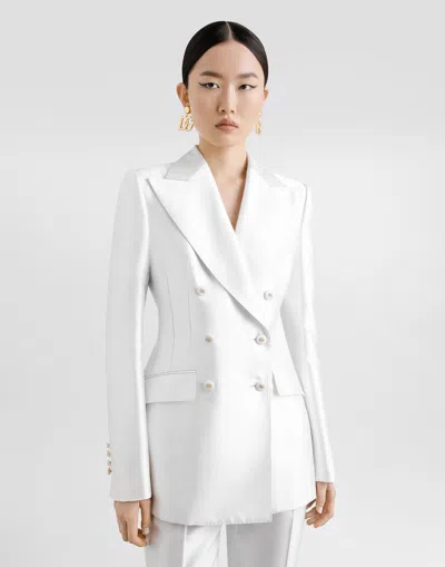 Dolce & Gabbana Stretch Silk Blazer Peak Lapels Structured Shoulders