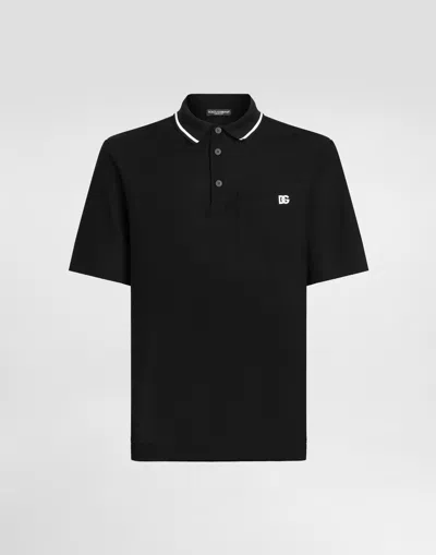 Dolce & Gabbana Cotton Pique Polo In Black