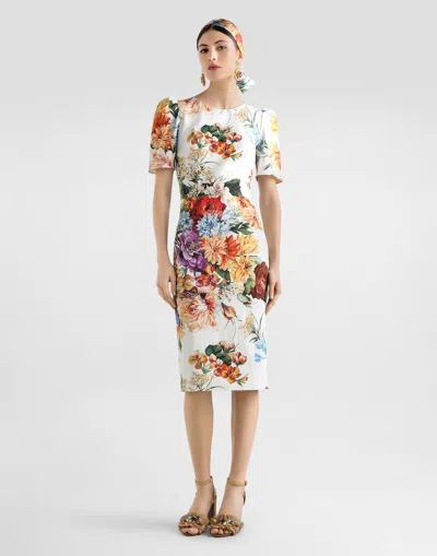Dolce & Gabbana Bouquet-print Dress In Cretonne In Multi