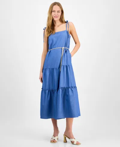 Julia Jordan Tiered Chambray Midi Dress In Blue