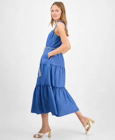 Julia Jordan Tiered Chambray Midi Dress In Blue
