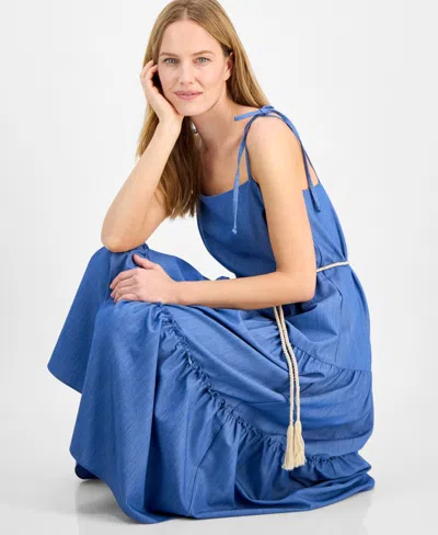 Julia Jordan Tiered Chambray Midi Dress In Blue