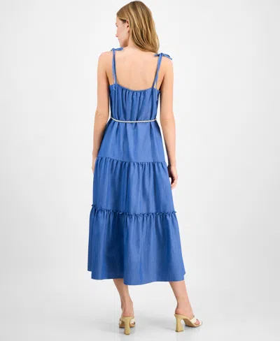 Julia Jordan Tiered Chambray Midi Dress In Blue