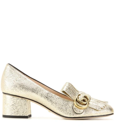 Shop Gucci Marmont Leather Loafer Pumps In Gold