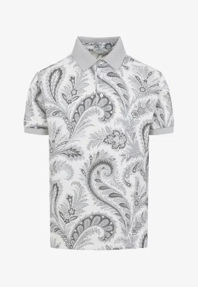 Etro Paisley Print Cotton Polo Shirt In White