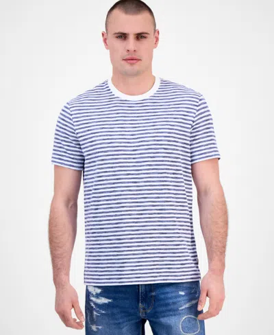 Guess Men's Baxter Short Sleeve Striped Crewneck T-shirt In Blue