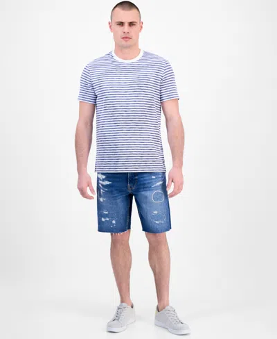 Guess Men's Baxter Short Sleeve Striped Crewneck T-shirt In Blue