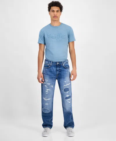 Guess Men's Mason Rip And Repair Distressed Jeans In Blue