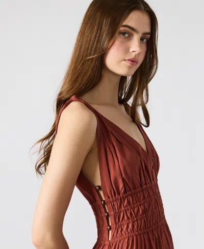 Steve Madden Kassie Bead Detail Smock Waist Cotton Midi Dress In Brown