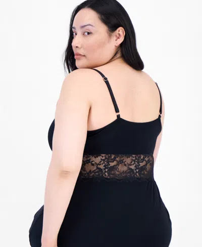 Inc International Concepts Plus Size Lace-cutout Chemise, Exclusively At Macy's In Black