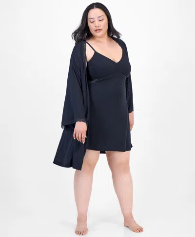 Inc International Concepts Plus Size Lace-cutout Chemise, Exclusively At Macy's In Black