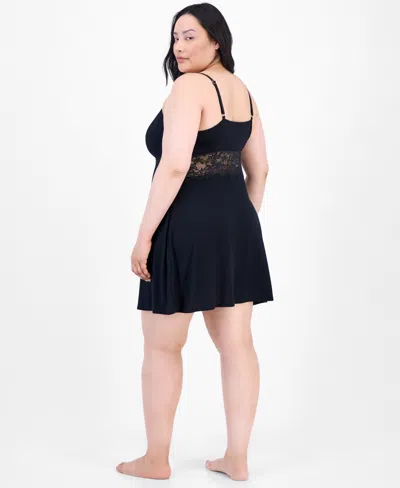 Inc International Concepts Plus Size Lace-cutout Chemise, Exclusively At Macy's In Black