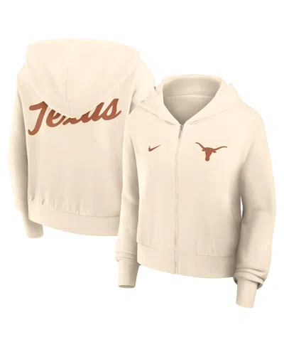 Nike Women's Cream Texas Longhorns Cropped Chill Full-zip Hoodie In White