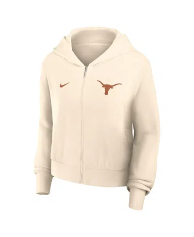 Nike Women's Cream Texas Longhorns Cropped Chill Full-zip Hoodie In White