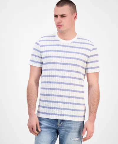 Guess Men's Elon Short Sleeve Textured Striped Crewneck T-shirt In Blue