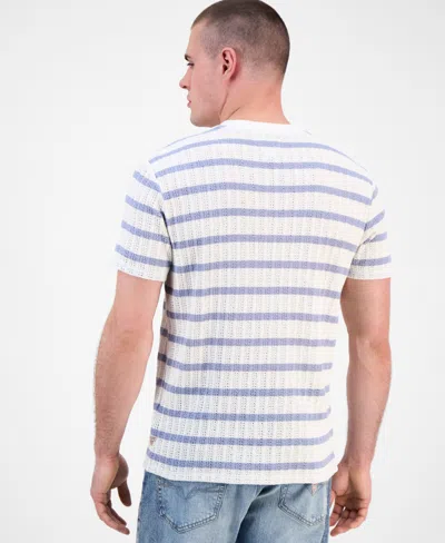 Guess Men's Elon Short Sleeve Textured Striped Crewneck T-shirt In Blue