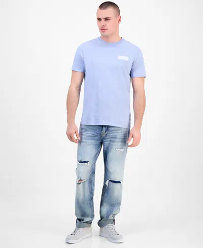 Guess Men's Distressed Logo Crewneck T-shirt In Blue