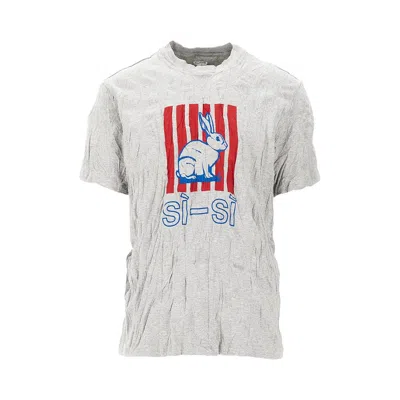 Bottega Veneta Men Grey Crewneck T-shirt With Maxi Print On The Front And Wrinkled Ffect In Cotton M In Gray