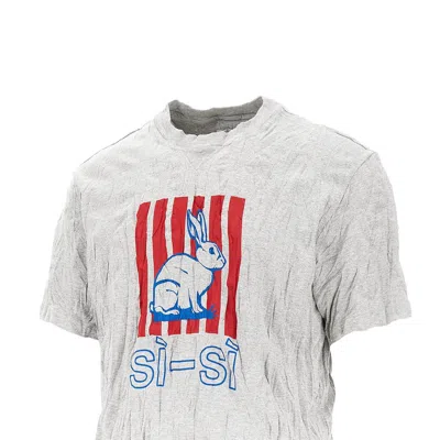 Bottega Veneta Men Grey Crewneck T-shirt With Maxi Print On The Front And Wrinkled Ffect In Cotton M In Gray