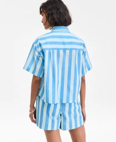 On 34th Womens Cotton Striped Short Sleeve Shirt Pull On Shorts Exclusively At Macys In Blue