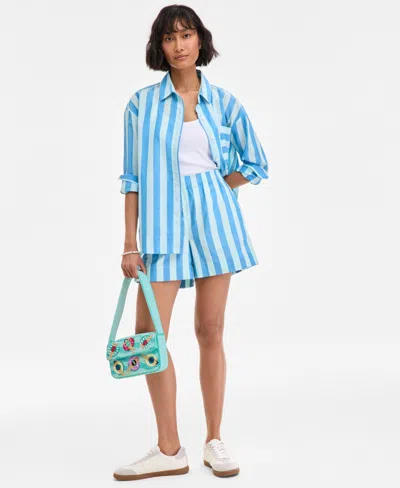 On 34th Women's Striped Long-sleeve Shirt, Exclusively At Macy's In Blue
