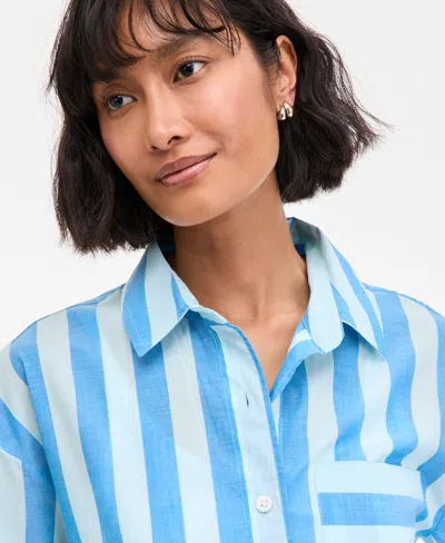 On 34th Women's Striped Long-sleeve Shirt, Exclusively At Macy's In Blue