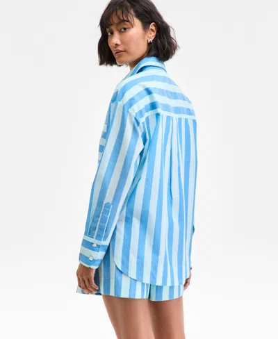 On 34th Women's Striped Long-sleeve Shirt, Exclusively At Macy's In Blue