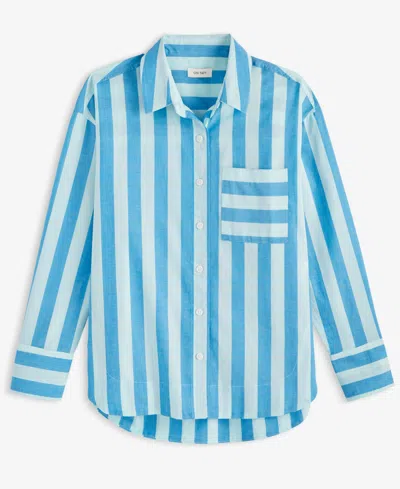 On 34th Women's Striped Long-sleeve Shirt, Exclusively At Macy's In Blue