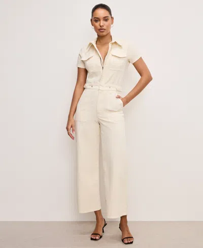 Good American Fit For Success Twill Palazzo Jumpsuit In Ecru
