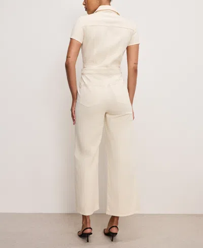 Good American Fit For Success Twill Palazzo Jumpsuit In Ecru
