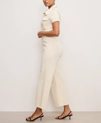 Good American Fit For Success Twill Palazzo Jumpsuit In Ecru