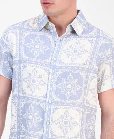 Guess Men's Mosley Short Sleeve Tile Print Button-front Shirt In Blue
