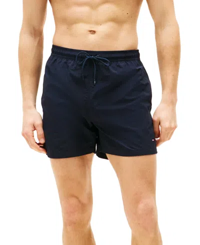 Tommy Hilfiger Men's Long Drawstring 7" Swim Trunks In Blue