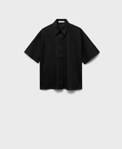 Mango Short Sleeve Linen-blend Shirt Black In Black