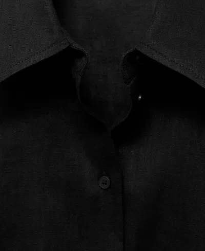 Mango Short Sleeve Linen-blend Shirt Black In Black
