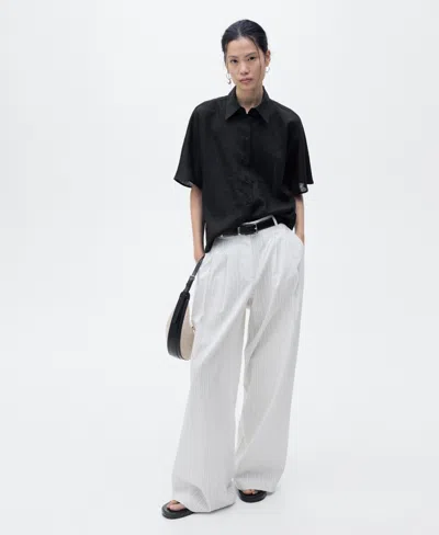 Mango Short Sleeve Linen-blend Shirt Black In Black