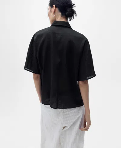 Mango Short Sleeve Linen-blend Shirt Black In Black