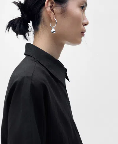 Mango Short Sleeve Linen-blend Shirt Black In Black