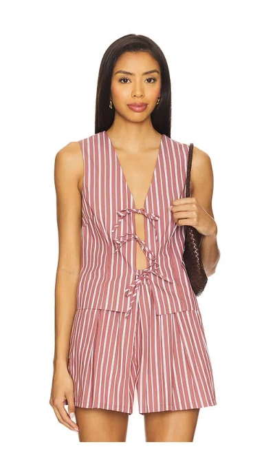 Steve Madden Womens Aliza Striped Tie Front Top Malena Striped Pull On Shorts In Pink